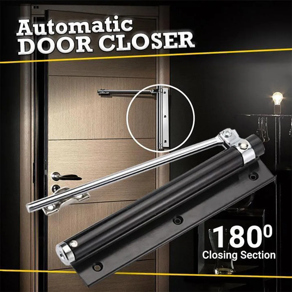 

Black Adjustable Surface Door Closer Single Spring Stainless Steel Automatic Mounted Spring Door Closer Hardware Fittings
