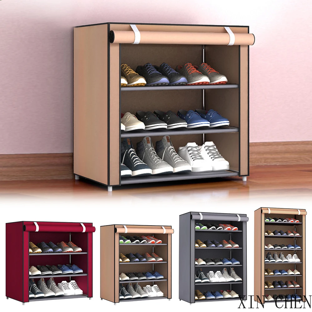

3-8 Household simple multi-layer shoe rack dustproof steel pipe assembly storage fabric shoe storage cabinet