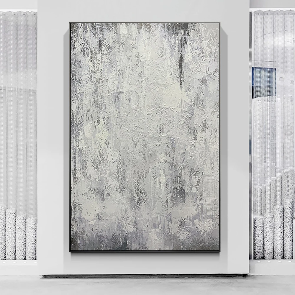 

Pure Hand-Painted Oil Painting Gray Abstract Painting Art Thick Oil Texture Decorative Painting Simple Luxury Minimalist Style