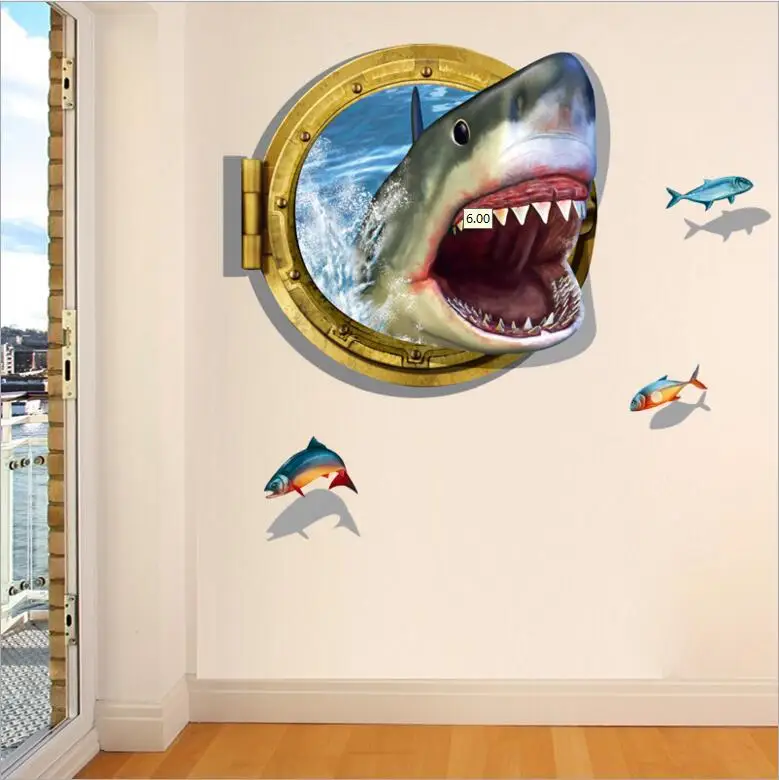 3D Ferocious акулы самоклеящиеся 4275 для гостиной, спальни, дивана, туалета, декоративные креативные Фоновые наклейки на стену DLX0809