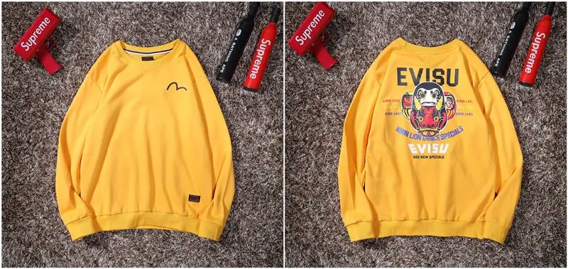 Evisu осенне-зимний мужской свитер с круглым вырезом, теплый дышащий Модный хлопковый свитер с принтом и длинными рукавами для мужчин и женщин, одежда для влюбленных