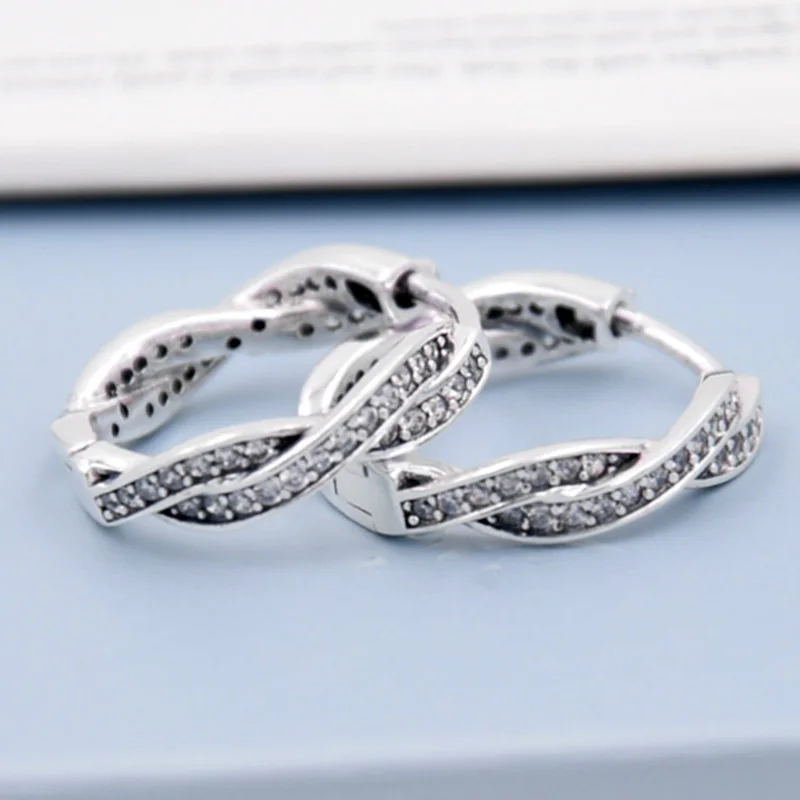 

Original Twist Of Faith Hoops With Crystal Earring For Women 925 Sterling Silver Earring Wedding Gift Fine Europe Jewelry