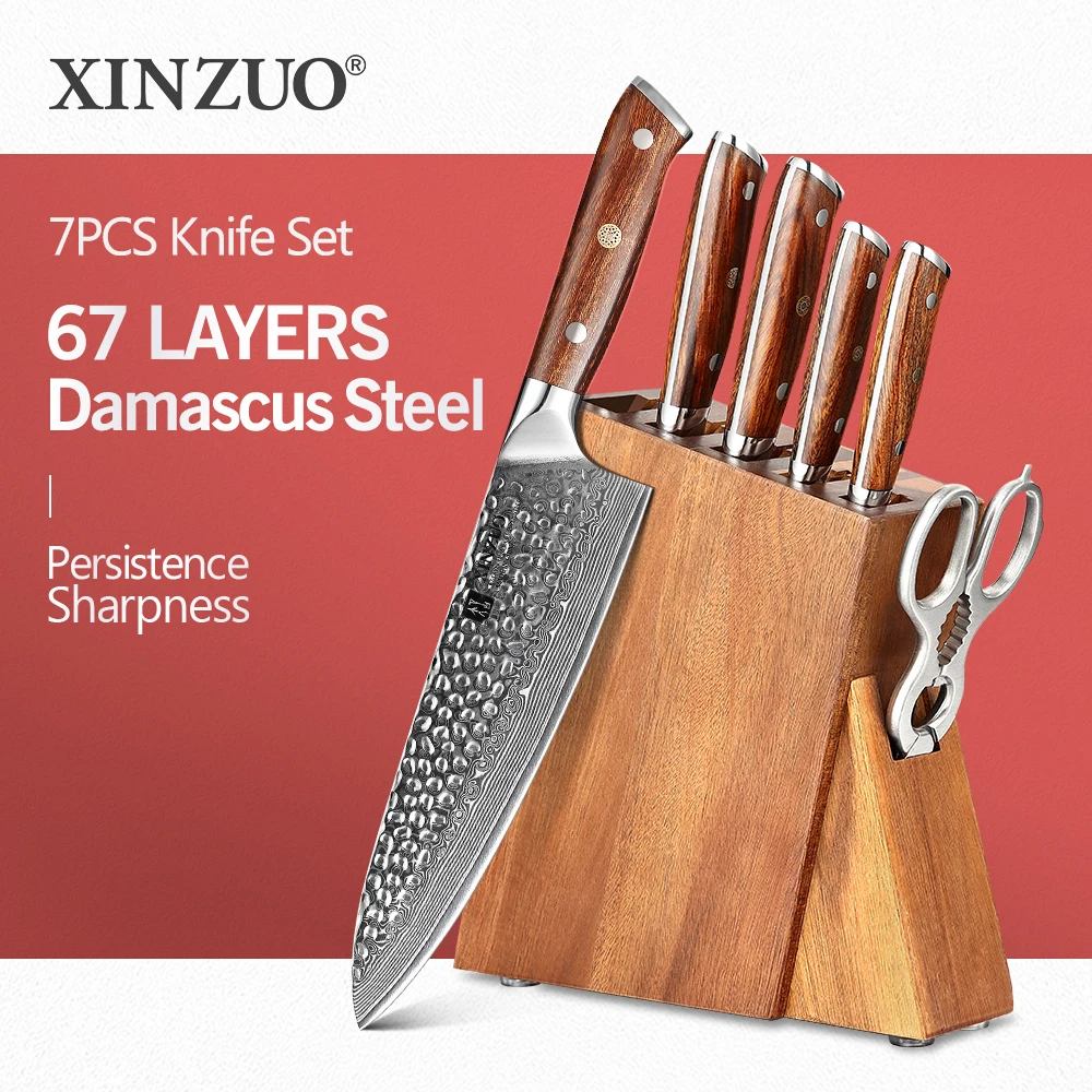 XINZUO 7PC Kitchen Knife Set with Block Wooden, Professional