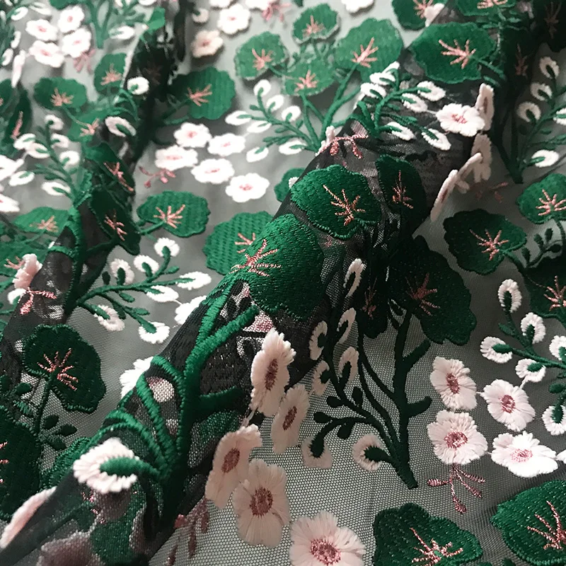 

high grade Mesh 3d embroidery water-soluble green dress clothes cloth lace designer fabrics for patchwork