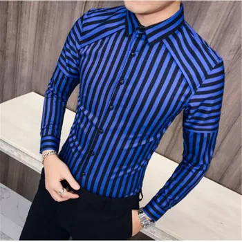

Quality Gentlemen Shirt Men British Style Long Sleeve Men Shirt Slim Fit Casual Striped Shirts Dress Men Clothes 2019 Tuxedo 3XL