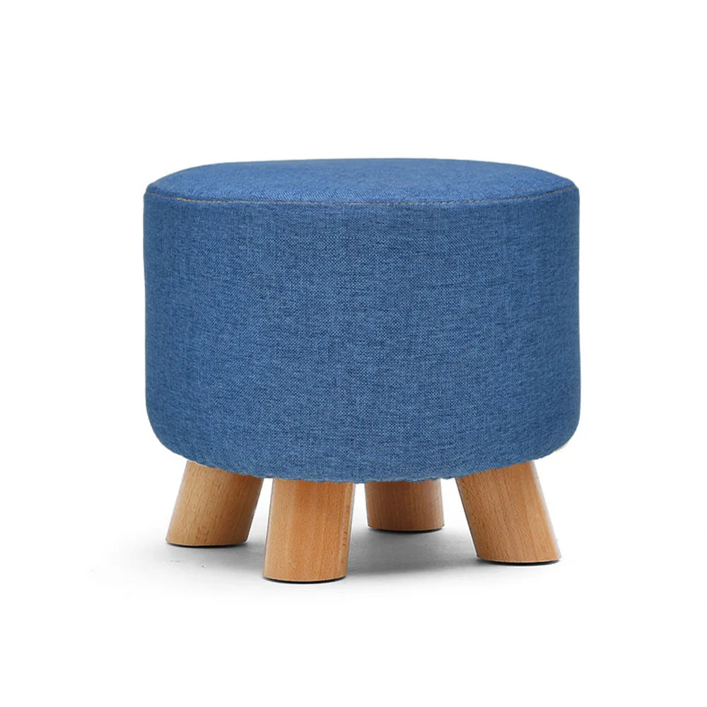 Round Fabric Creative Solid Wood Thickened Footstool Padded Foot Rest Folding Storage Seat Stool with Removable Cover