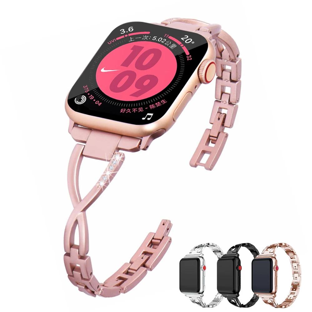 

Women Diamond Watch Band for Apple Watch 38mm 40mm 42mm 44mm Watch Series 5 4 3 2 1 Stainless Steel strap Bracelet Wristband