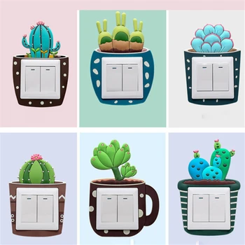 

Luminous Cactus Switch Sticker Creative Switch Cover Socket Wall Sticker Switch Decorative Luminous Sticker