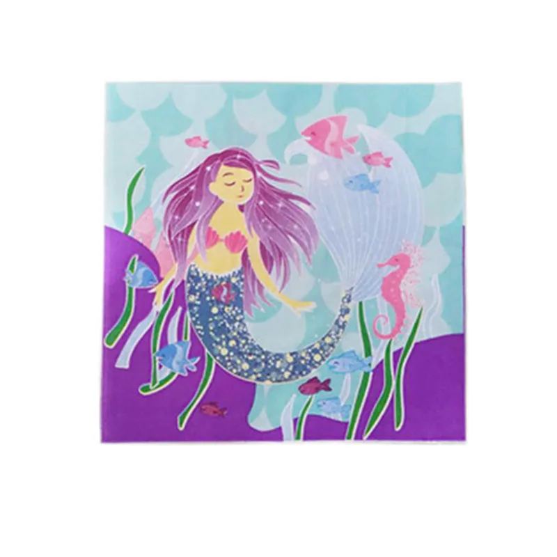 

10cps Mermaid Tail Napkin Birthday Baby Shower Girl Disposable Tableware Paper Towel Christmas Decorations for Home Supplies