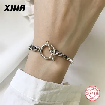 

925 Sterling Silver Asymmetric Vintage Cuban Link Bracelets for Women OT Toggle Clasps Jewelry Designer Luxury Bracelet Bangle