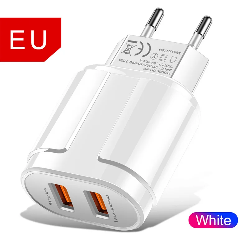 EU plug Портативный 2 USB зарядное устройство 2.4A быстрый адаптер для зарядки мобильного телефона зарядное устройство для Iphone Xiaomi Android IOS зарядное устройство - Тип штекера: EU plug