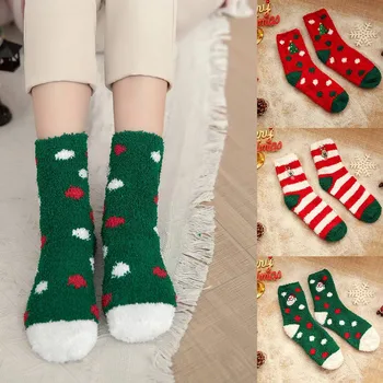 

Cute Animal Cartoon Embroidery Design Deer Christmas Socks 3D Fluffy Coral Velvet Thick Warm Winter Sock For Women New Year Gift