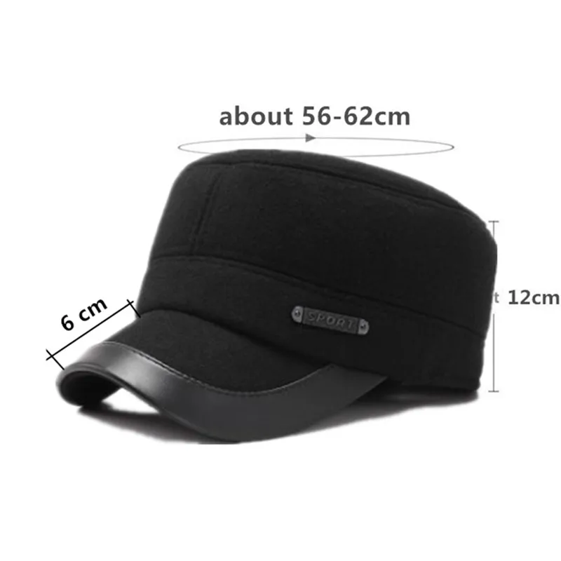 XdanqinX Кепка Snapback Мужская Зимняя Толстая теплая плоская кепка s армейские военные шапки регулируемый размер головы зимне наушники шапка среднего возраста папа Кепка