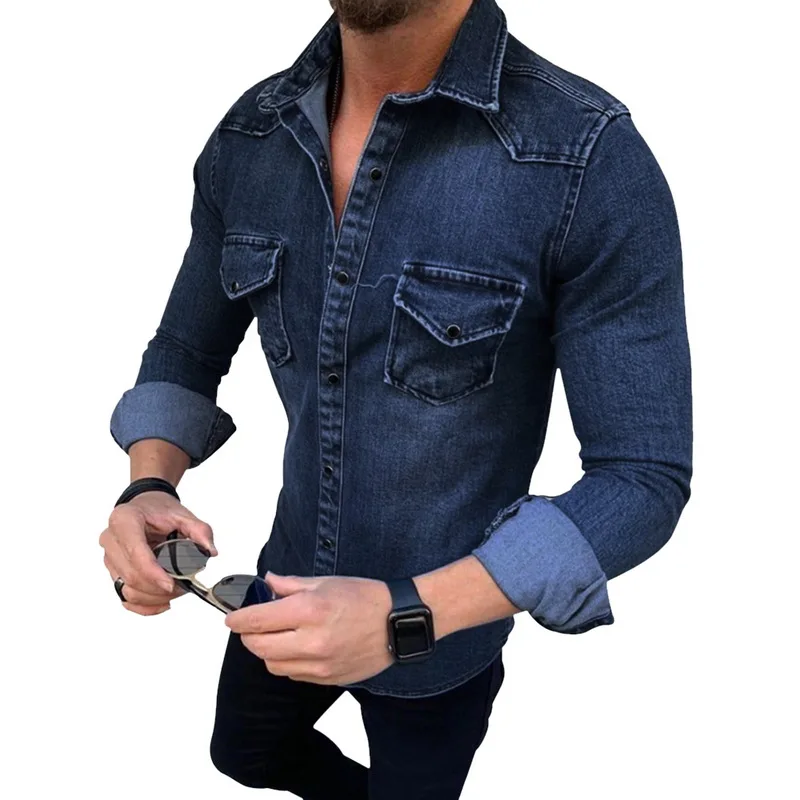 Бренд CYSINCOS, новинка, мужские джинсовые куртки с капюшоном, Осеннее джинсовое пальто для мужчин, высокое качество, модная Классическая однотонная одежда - Цвет: dark blue-style 2