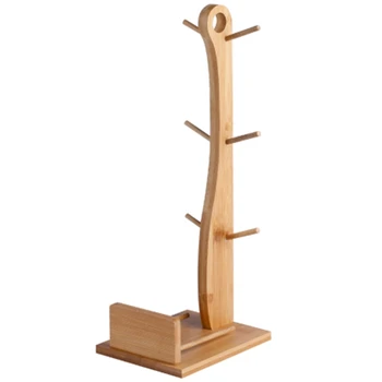 

Bamboo Cup Holder Coffee Mug Water Cups Hanging Shelf Office Home Living Room Natural Wooden Cup Drain Storage Rack