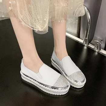 

Rimocy Shining Crystal Plus Size 36-43 Loafers Women Spring Summer 2020 Slip on Platform White Sneakers Shoes Woman Casual Flats