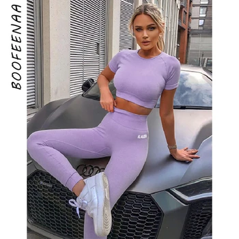 

BOOFEENAA Reflective Letter Sexy Two Piece Set Women Sports Sweat Suits Summer 2020 Fashion Ladies 2 Piece Outfits C87-AG42