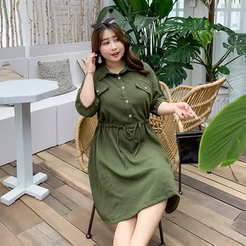 

Women's summer solid color chiffon lace-up commuter dress plus size knee length casual wear 100 kg can be worn