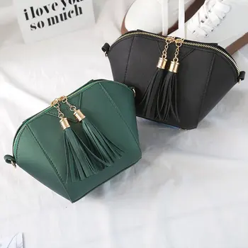

Ladies bag 2020 new ladies pu leather solid color shell fringed women bag fashion shoulder slung solid color pouch