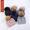 Multiple Styles Fashion Warm Hat Women Winter Beanies Natural Raccoon Fur Pompom Cap Wool Knitted Hats Women High Quality 1