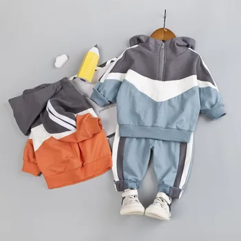 

Kids Clothes Hooded spring Boys Outfits Color stitching long-sleeved trousers sports suit 2 pieces Baby Boys Costume Children