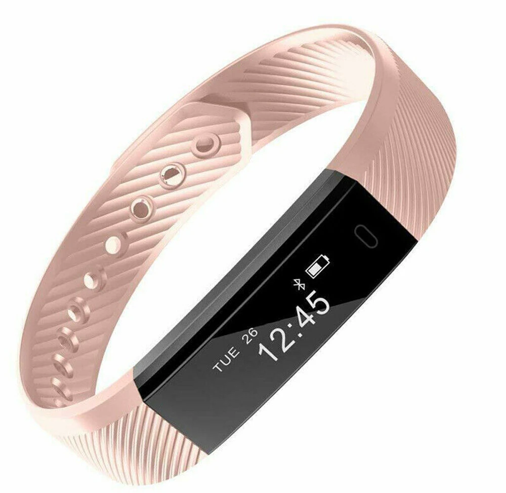 Розовый Светодиодный Bluetooth для мужчин и женщин Смарт часы Браслет фитнес трекер счетчик браслет 115 умный Браслет - Цвет: Розовый
