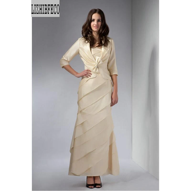 

Champagne Taffeta Ankle-Length Strapless Mother of bride dress with Wrap Custom made