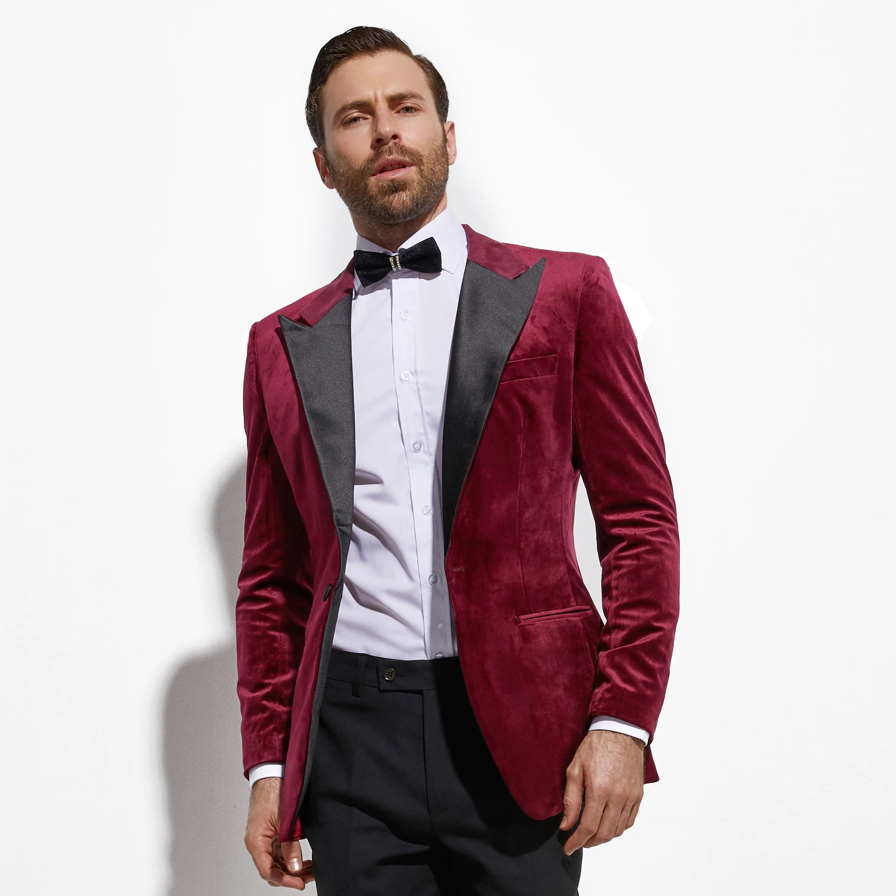 Burgundy Velvet Diner Jacket Custom Made Slim Fit Dark Red Velvet Blazer Men, Tailored Velvet Blazers For Men