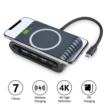 

USB Type-c Docking Station USB-C HUB Adapter to High Definition USB3.0 TF Card Reader Support PD/Wire-less Charging
