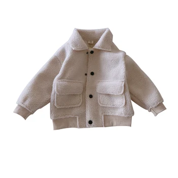 

2019 Toddler Coats Winter Boys Girls Deerskin Lamb Cashmere Letter Single-breasted Cardigan Warm Jacket 2-7Yrs Children Clothes