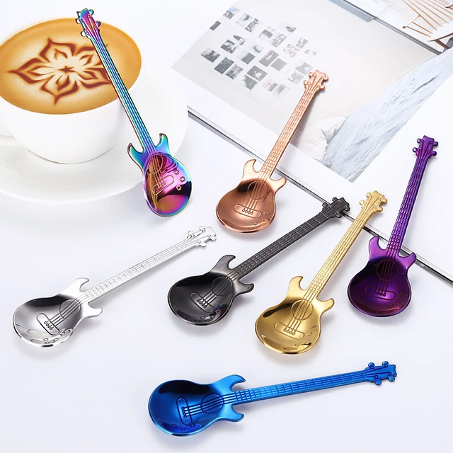 Guitar Coffee Teaspoons,16 Pcs Stainless Steel Musical Coffee Spoons  Teaspoons Mixing Spoons Sugar Spoon(Silver)