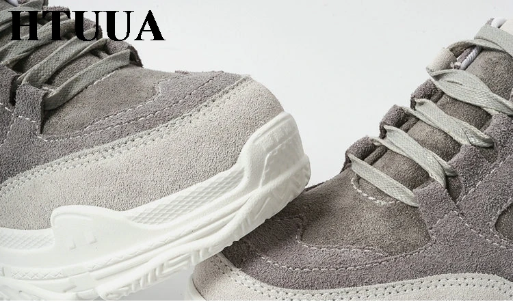 HTUUA/Новые весенние кроссовки; женская обувь на платформе с высоким каблуком; повседневная обувь на толстой мягкой подошве; цвет серый, розовый; обувь на плоской подошве со шнуровкой; SX2241
