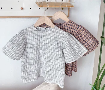 

Mihkalev Lantern sleeve Kids Summer T-Shirt 2020 Children Plaid Tshirts For Baby Girl Cotton Tops Kids Girls Clothing