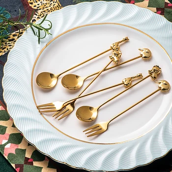 

1pc Luxury Cute Stainless Steel Animal Series Coffee Stirring Spoon Seasoning Dessert Fork Teaspoon Coffee Tea Utensils