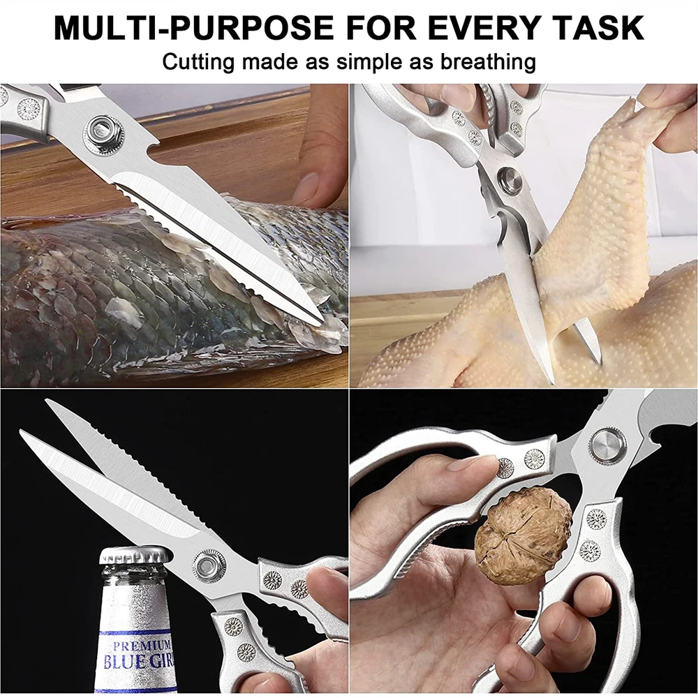  Heavy Duty Kitchen Shears with Unique Curve Blade, No Rust  Cooking Knives Multi-purpose Poultry Shears, Scissors for Turkey Chicken  Meat Bone Nuts Cardboard : Home & Kitchen