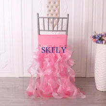 CH127A свадебное украшение Рождество ярко-розовый и детский розовый органза цветок курчавая ива оборками чехол на стул с повязка из спандекса