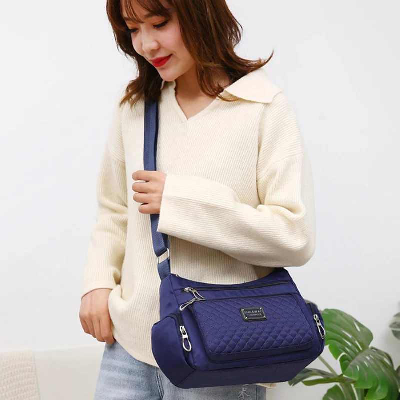 Casual Lozenge Shoulder Women's Bag Waterproof Oxford Crossbody Bag Embroidery Thread Messenger Handbag Shopping Lady Mom Totes