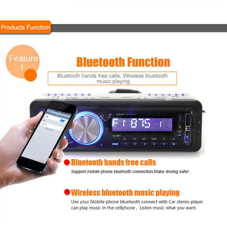 12 В Bluetooth Авто стерео радио автомобиль MP3 плеер Поддержка громкой связи FM Aux вход SD карта USB+ пульт дистанционного управления