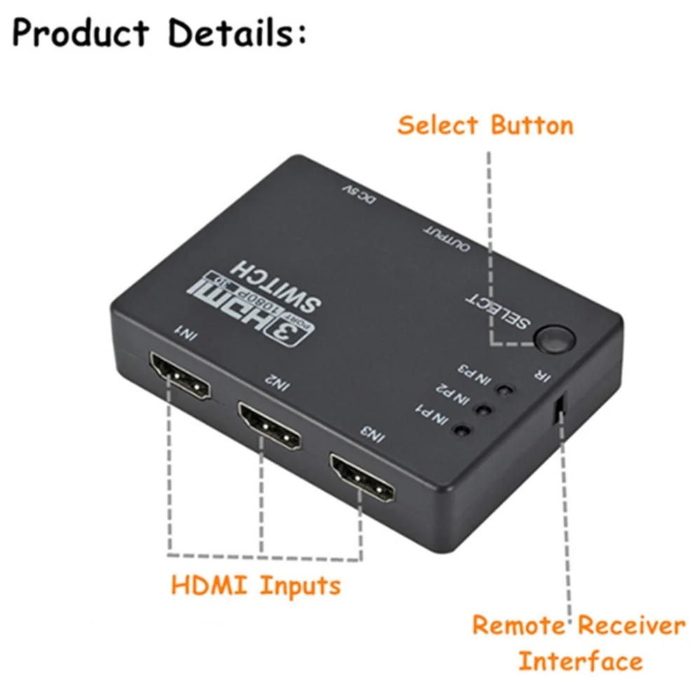 Pzzpss Hdmi Switcher em para Fora Portas Hub Caixa Interruptor Automático 1080p hd 1.4 com Controle Remoto para Hdtv Xbox360 Projetor Dvd - Imagem 6