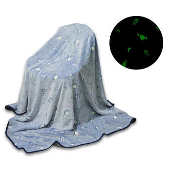 

Cartoon Planet Spaceship Throw Blanket For Sofa Beds Furry Flannel Luminous Blanket Children Kids Warm Plush Bedspread Bed Cover