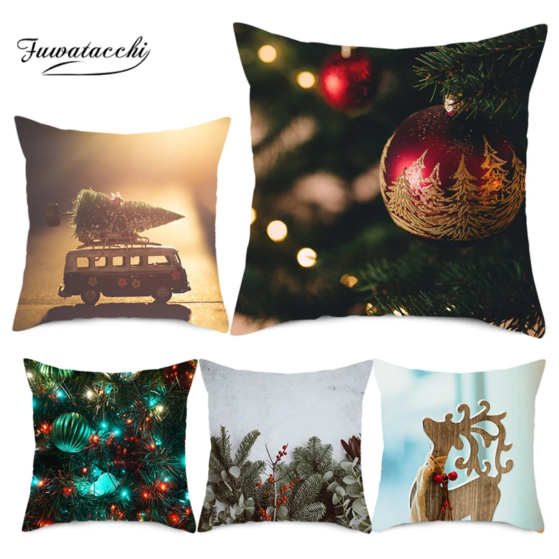 

Fuwatacchi Christmas Day Pillow Covers New Year Featival Gift Cushion Cover for Home Sofa Decorative Throw Pillowcases 45*45cm