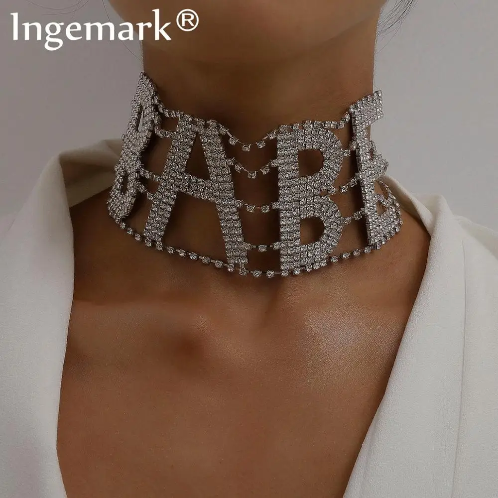 Роскошное ожерелье чокер с полностью хрустальными надписями для женщин ошейник