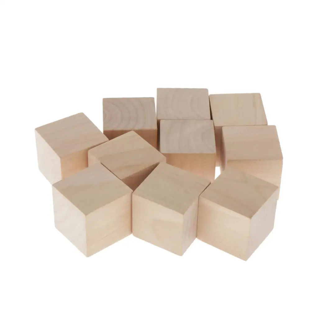 4cm Wooden Cubes, 10pcs Unfinished Square Wood Blocks for Kids Math Teaching, Crafts & DIY Projects