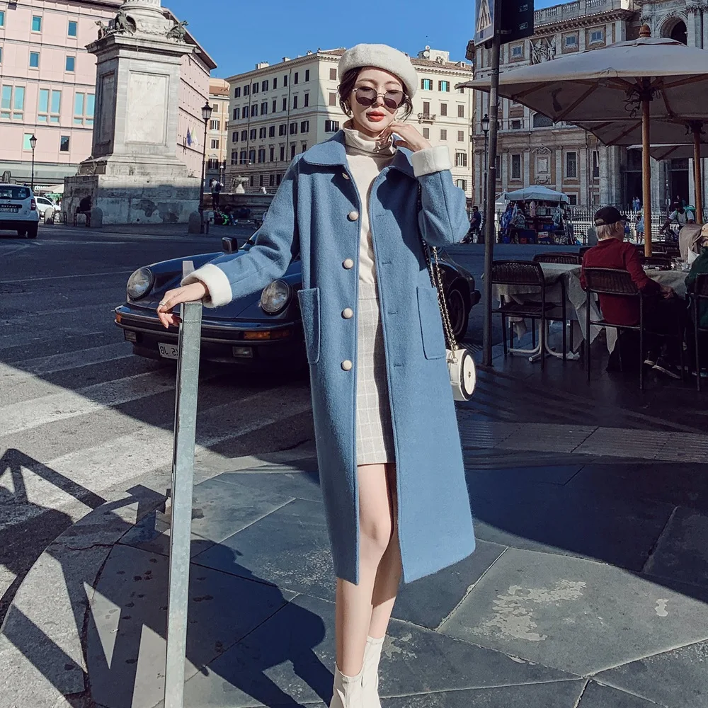 

Photo Shoot CHIC Woolen Jacket 2019 Winter New Style WOMEN'S Dress Retro British Style Single Breasted Large Pocket Duffle Coat