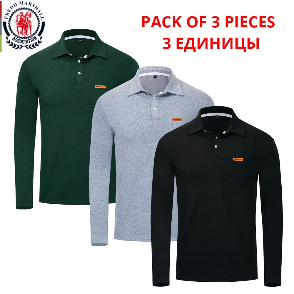 Fredd Marshall 3-Pack хлопковая Мужская рубашка поло с длинным рукавом классическая простая рубашка-поло деловые повседневные топы Плюс Размер M-3XL