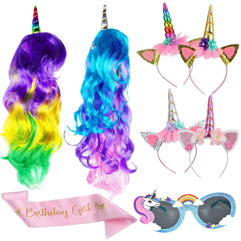 

Unicorn Party Photo Favors Unicorn Rainbow Cosplay Props Galsses Headband with Horn for Unicornio Birthday Party Decorations