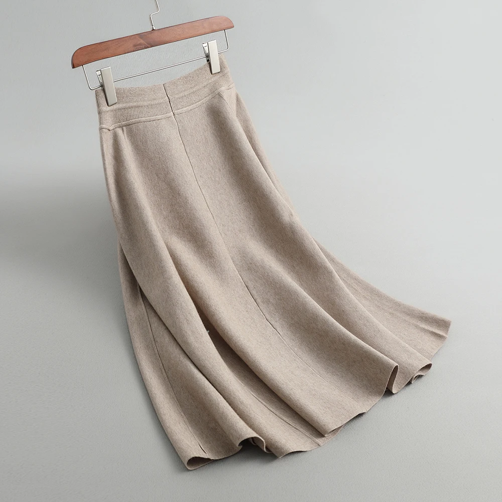 High Waist Wool Knitted Drawstring Waist Women Winter A-Line Long Skirt Stretch Women Autumn Skirt Faldas Jupe Femme Saia