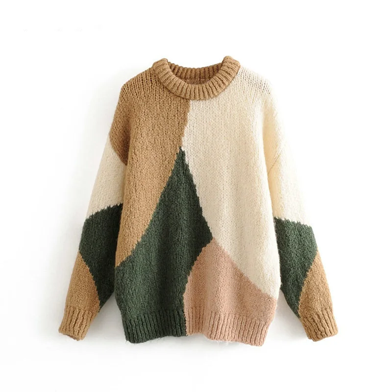 Tangada корейский шикарный женский цветной свитер винтажный женский негабаритный Мягкий Вязаный джемпер Топы 3H230 - Цвет: Многоцветный