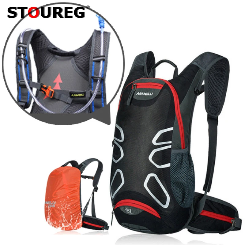 15L Waterproof Hydration Backpack Water Bag for Hiking Camping Outdoor Bags With Rain Cover Breathable Cycling Backpacks | Спорт и