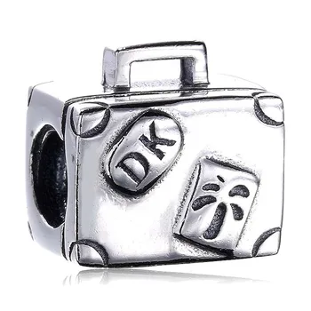

New 925 Sterling Silver Bead Charm Vintage Suitcase Silver Travel Charm Fit Bracelet Bangle Diy Jewelry